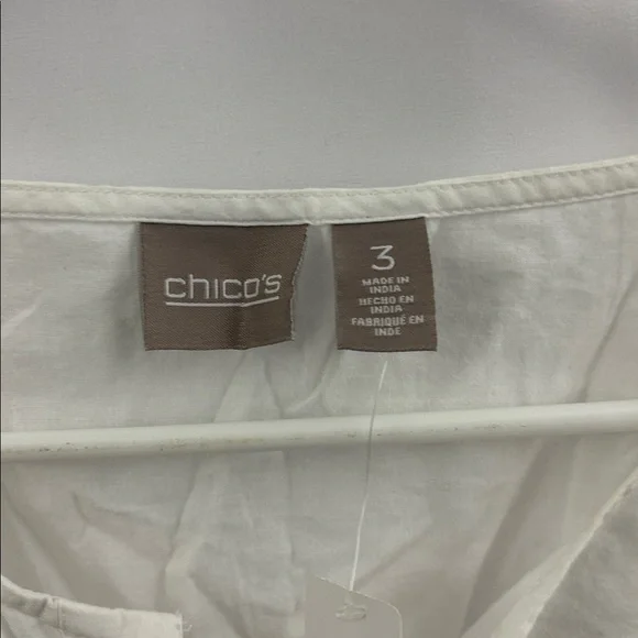 Chico’s Peasant Top 3/4 Sleeves Optic White Blouse Top Lace Up Tunic Women’s New - Picture 3 of 13